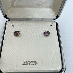 Genuine Amethyst Stud Earrings shaped like hearts